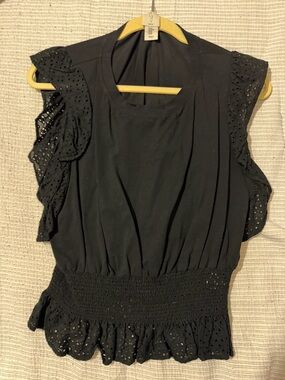 Joie Black Eyelet Ruffle Sleeve Blouse